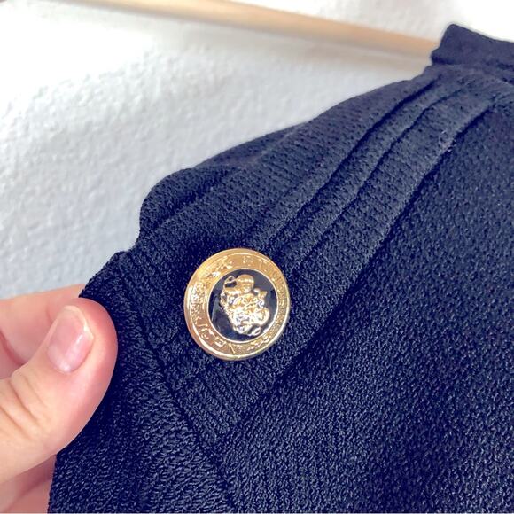 St John gold button detail black Santana knit long line cardigan medium - Picture 2 of 6